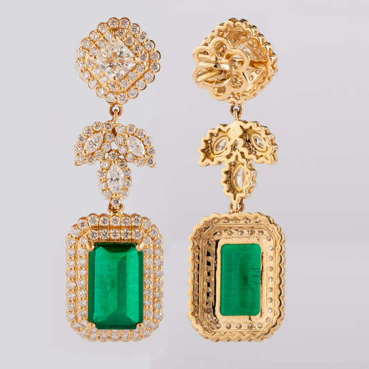 Diamond Leafy Emerald Earrings