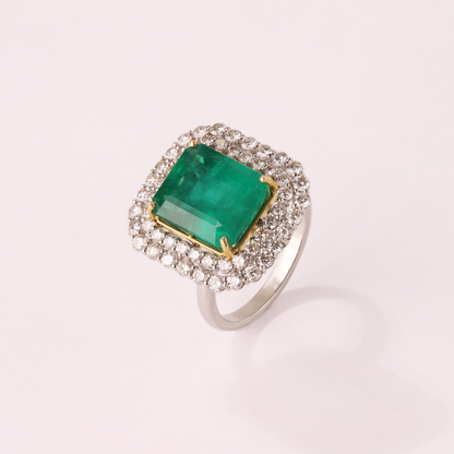 Emerald Diamond Cushion Ring