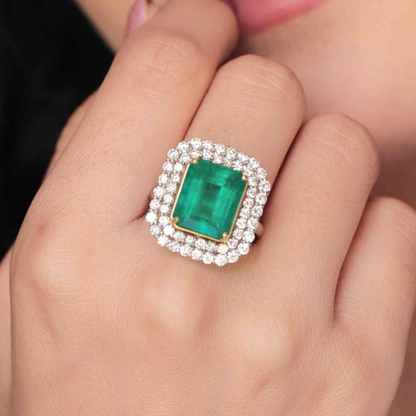 Emerald Diamond Cushion Ring