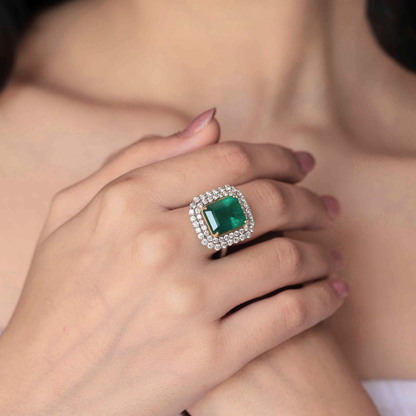 Emerald Diamond Cushion Ring