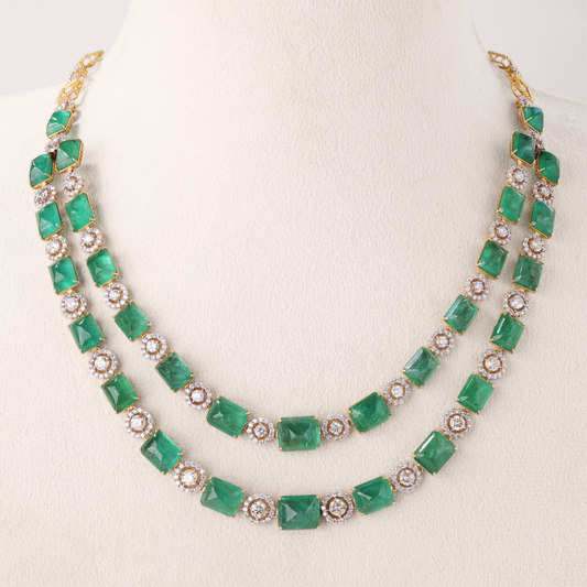 Double Line Emerald Diamond Necklace