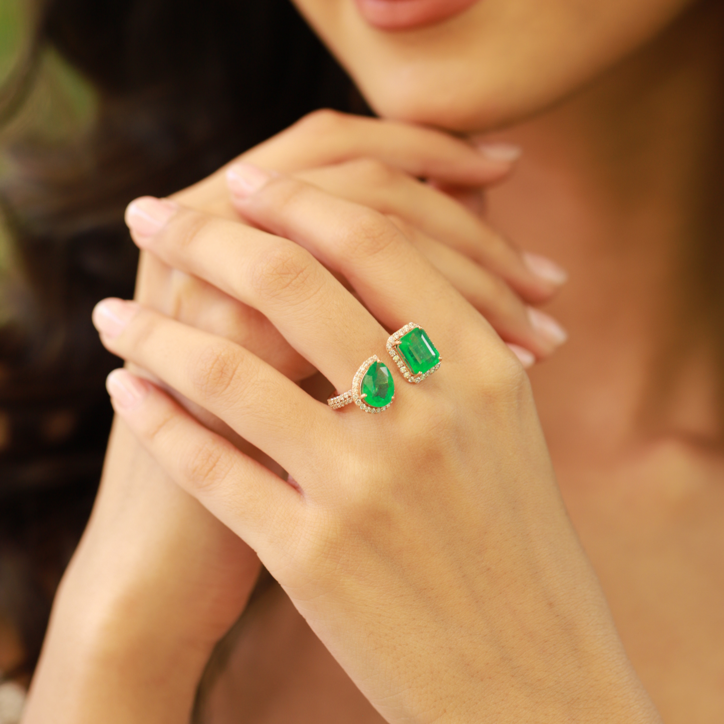 Two Stone Emerald Ring