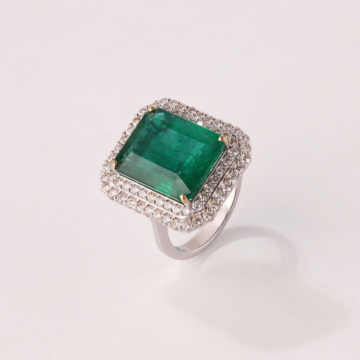 Emerald Octogon Ring with Diamond Double Halo