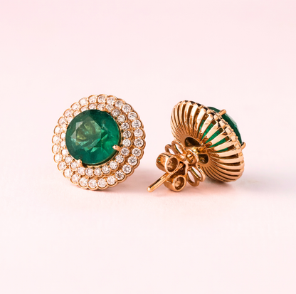 Emerald Diamond Earrings Studs