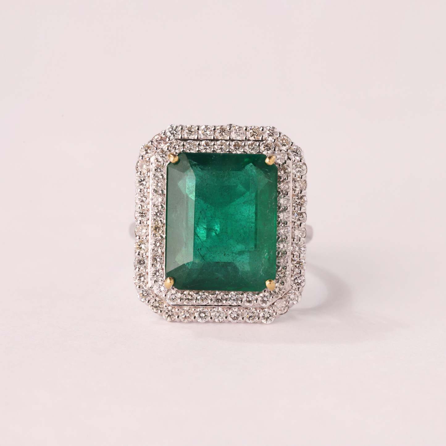 Emerald Octogon Ring with Diamond Double Halo