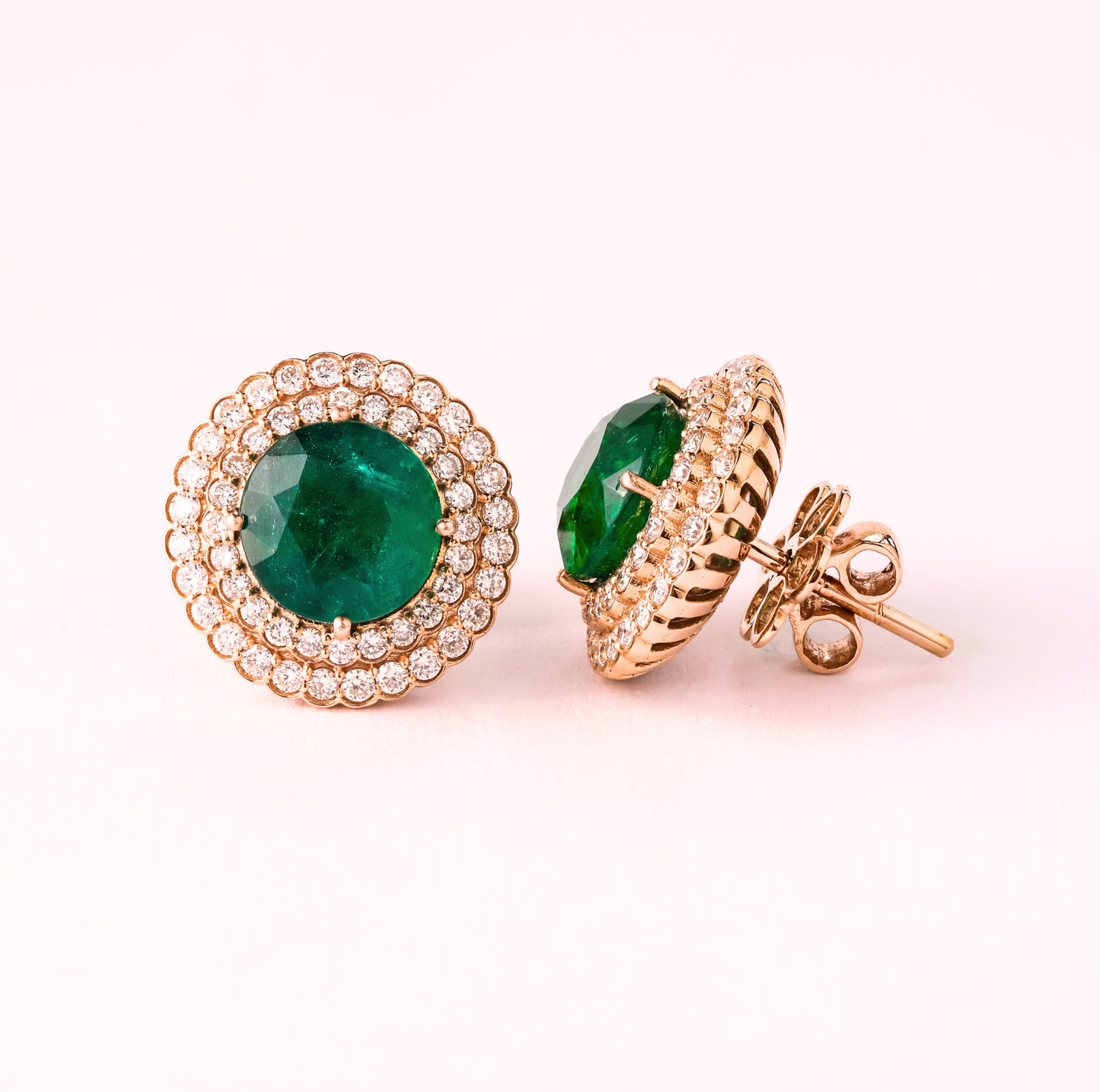 Emerald Diamond Earrings Studs