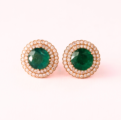 Emerald Diamond Earrings Studs