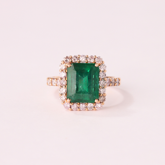 Emerald Ring with Diamond Halo