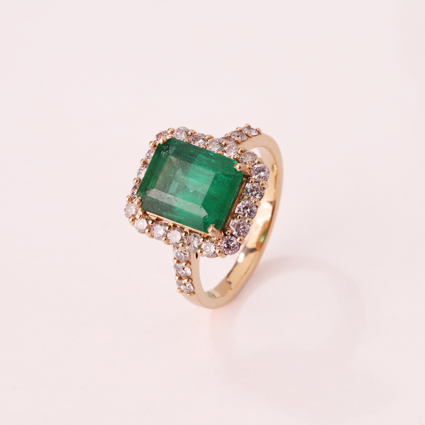 Emerald Ring with Diamond Halo