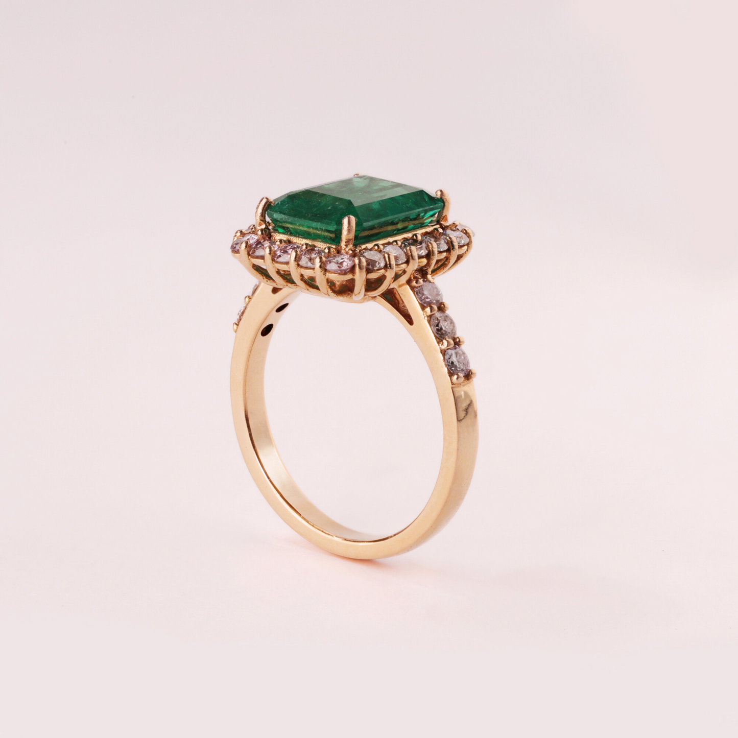 Emerald Ring with Diamond Halo