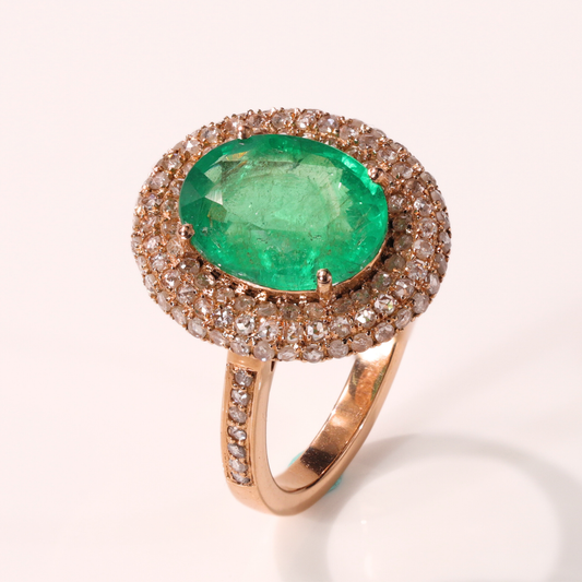 Oval Emerald Ring with Diamond Halo